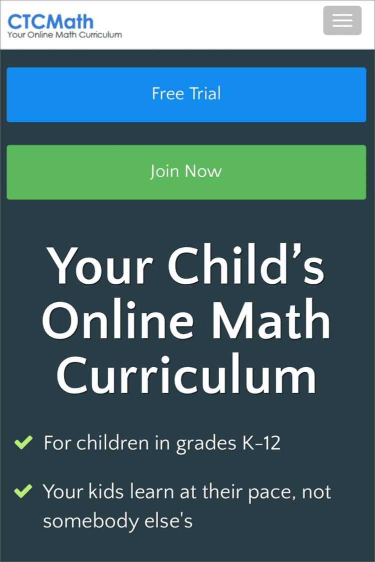 a screen capture of the ctcmath online math curriculum website