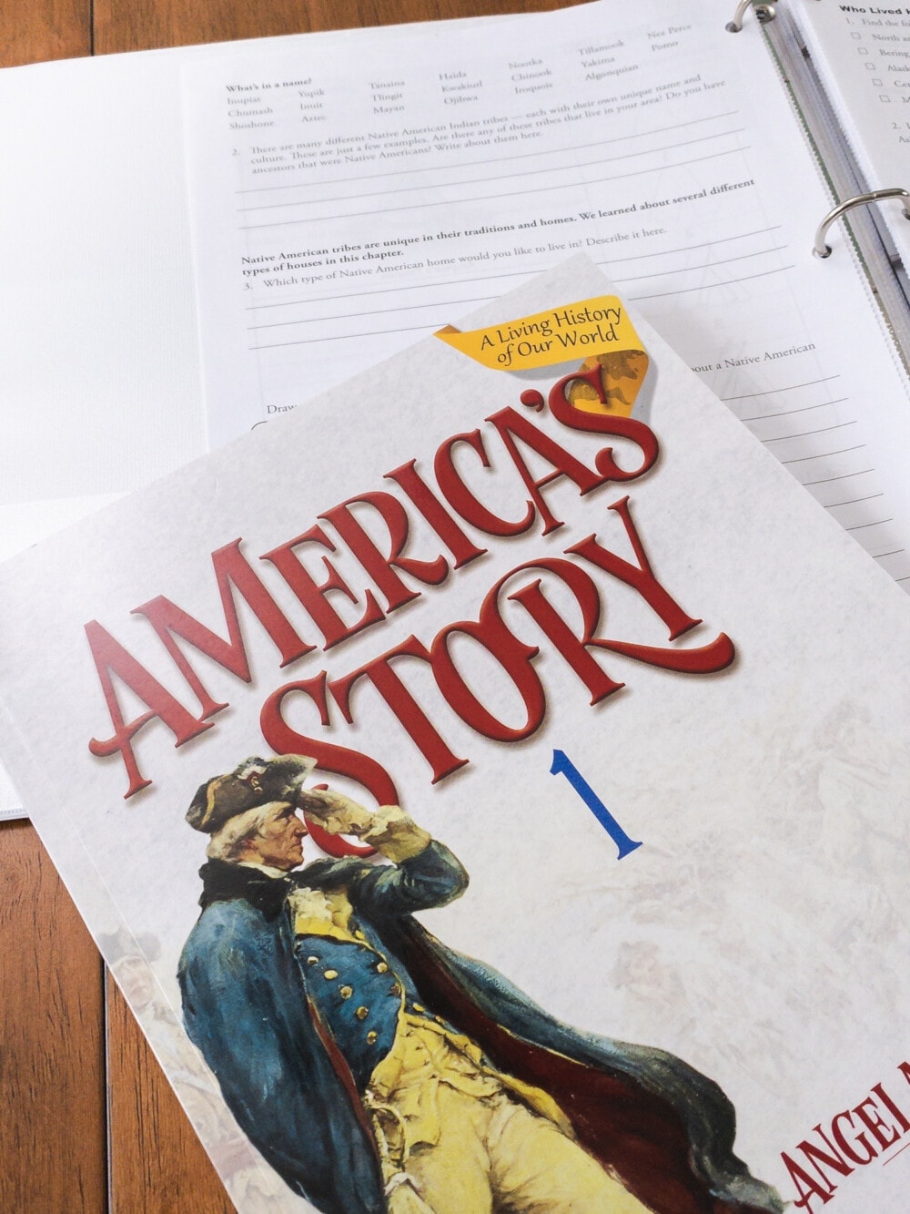 the masterbooks americas story 4th grade history homeschool curriculum and sitting on a desk