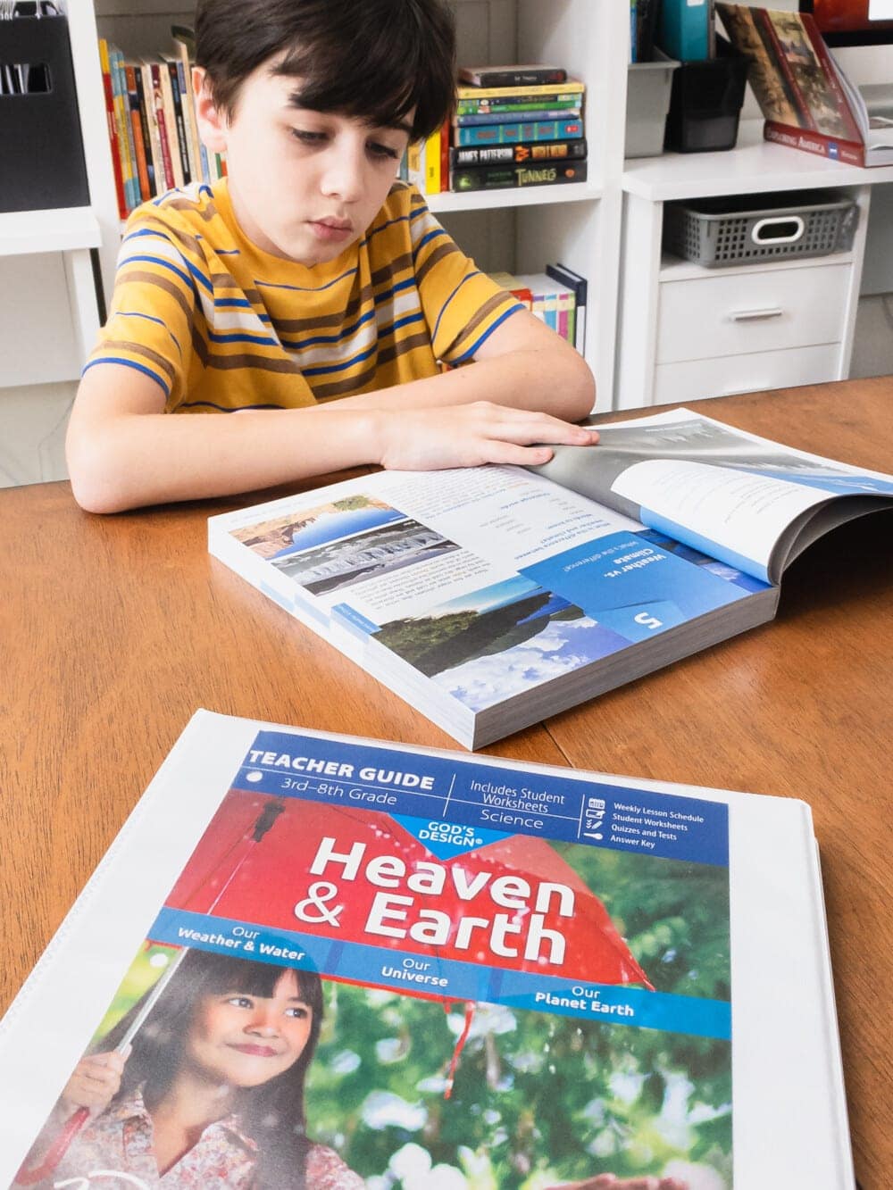 a young boy reading the masterbooks design for heaven and earth 4th grade science curriculum