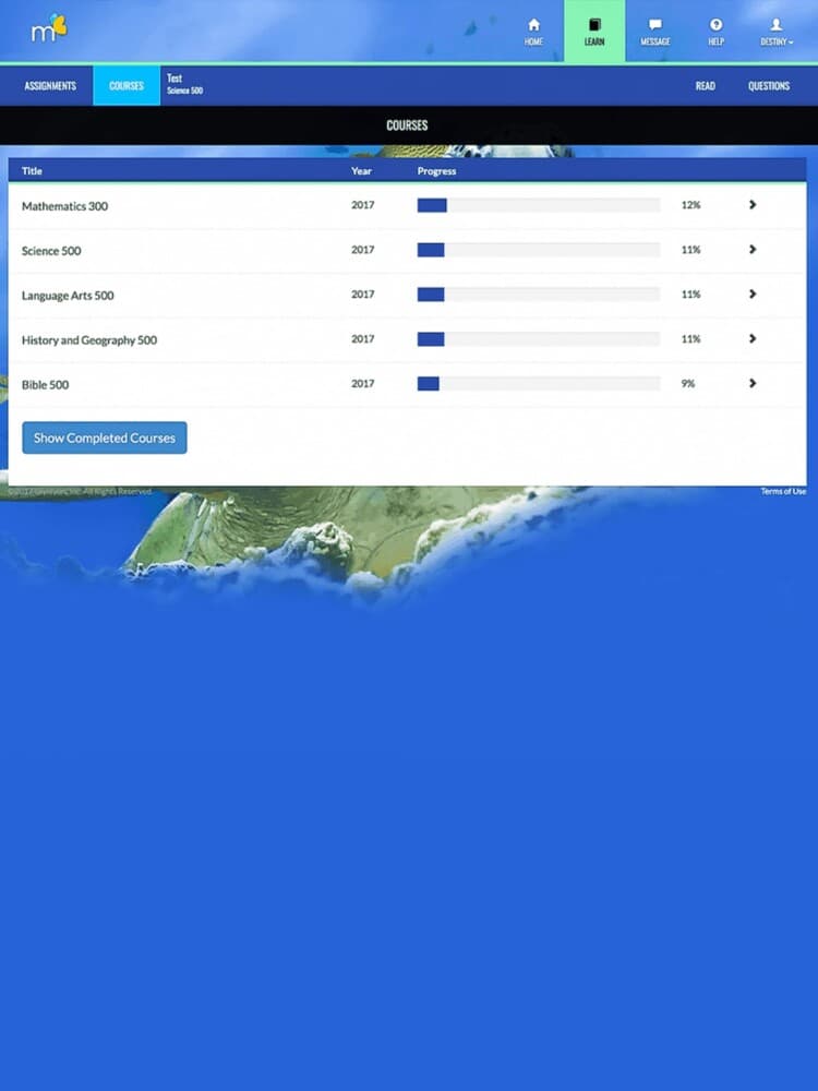 the curriculum screen on the monarch online homeschool system