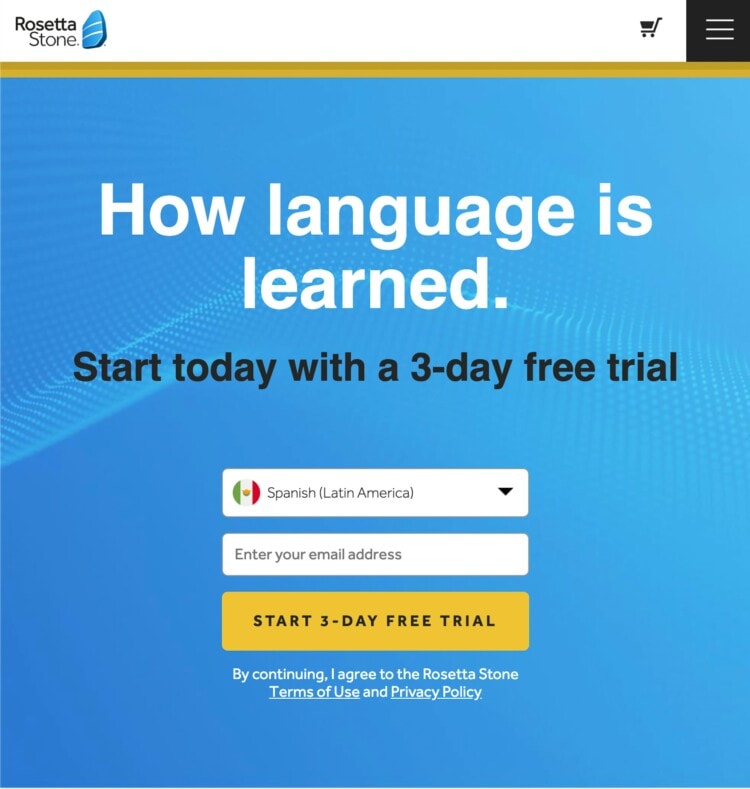 a screen capture of the rosetta stone website