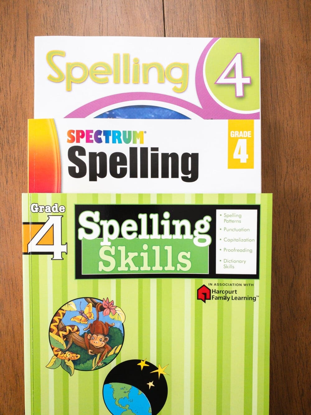 4th grade spelling workbooks sitting on a desk